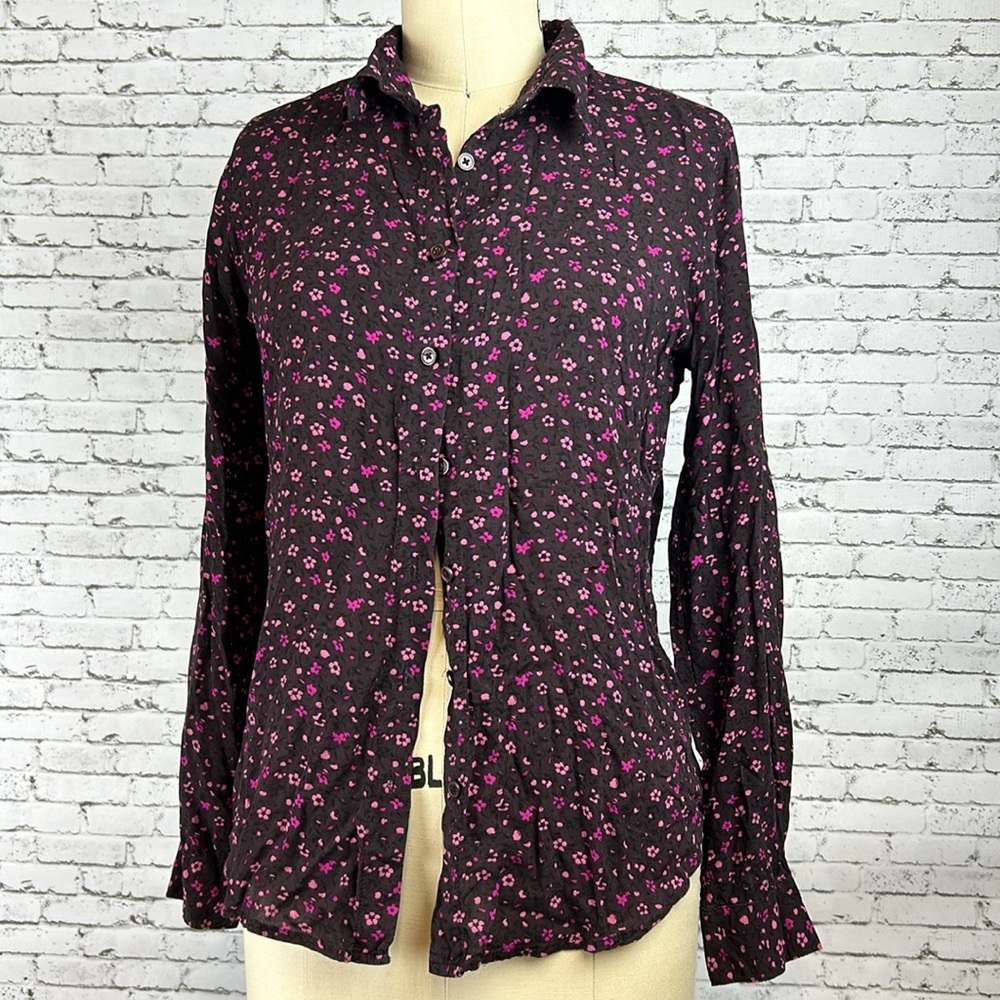 LOFT |  Purple and Pink Floral Long Sleeve Buttoned down Top Blouse size S
